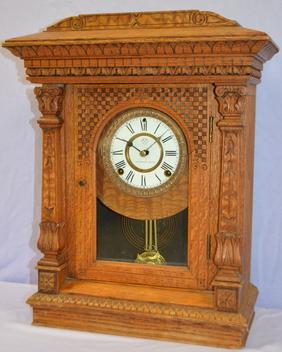 Handmade Very Large Oak Shelf Clock w/ Ansonia Mvmt.