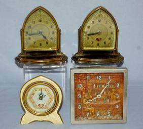 4 Antique Novelty Clock. 1.) Lux clock metal with