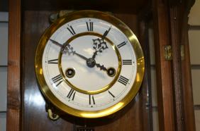 German Walnut Carved Wall Clock. T&S, 6″ unsigned