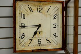 New Haven Square Gallery Clock. T/O, signed paper dial.