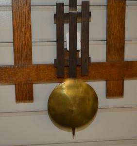 Antique Missions Style Wall Clock. Oak case with metal