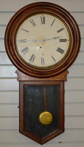 Antique Ingraham Long Drop “Postal” Clock. Oak case