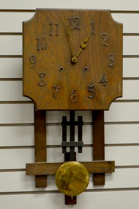 Mission Oak Wall Clock. T&S, metal numerals, has