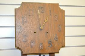 Mission Oak Wall Clock. T&S, metal numerals, has