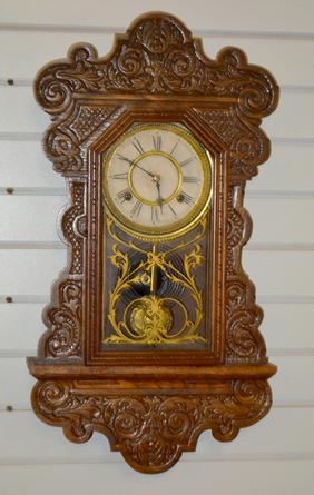 Antique Waterbury Hanging Kitchen Clock. Oak case with