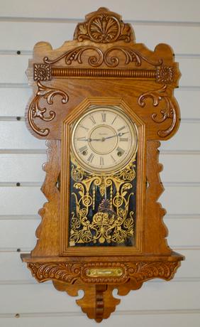 Antique Ingraham “Suwanne” Hanging Kitchen Clock. Oak