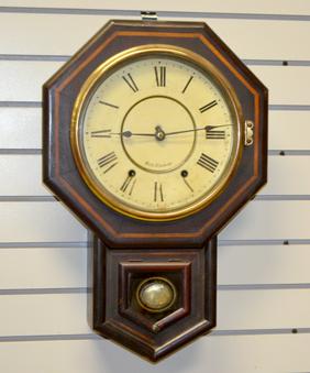 Seth Thomas Short Drop Octogon Clock. T&S, signed 10″