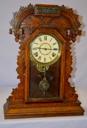 Antique “Ducat” Kitchen Clock. Oak case, top missing.