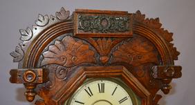 Antique “Ducat” Kitchen Clock. Oak case, top missing.