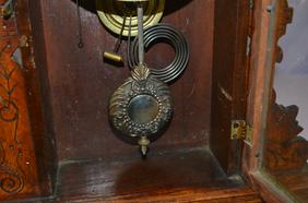 Antique “Ducat” Kitchen Clock. Oak case, top missing.
