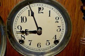 Antique Sessions Mantel Clock. Oak case signed m69, 8