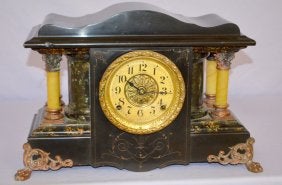 Seth Thomas Mantel Clock, w/ Adamantine & Enameled Wood