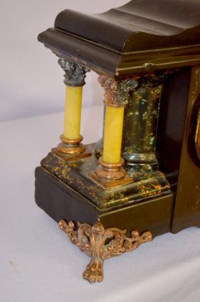 Seth Thomas Mantel Clock, w/ Adamantine & Enameled Wood