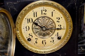 Seth Thomas Mantel Clock, w/ Adamantine & Enameled Wood