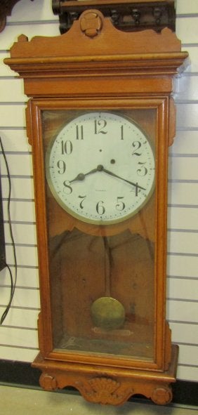 Antique Oak Monarch Telephone Co. Regulator Clock