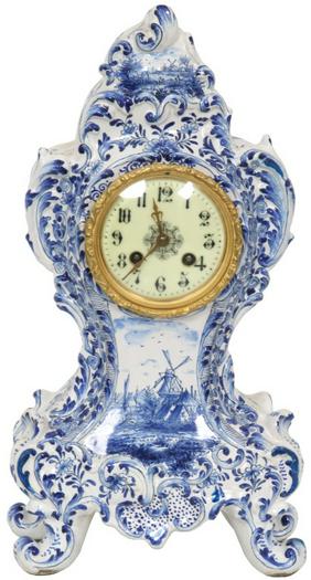 French Faience Delft Mantle Clock