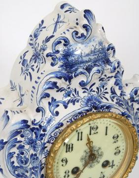 French Faience Delft Mantle Clock