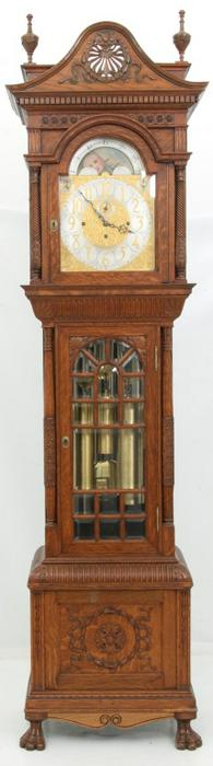 Walter Durfee 9 Tube Oak Grandfather Clock