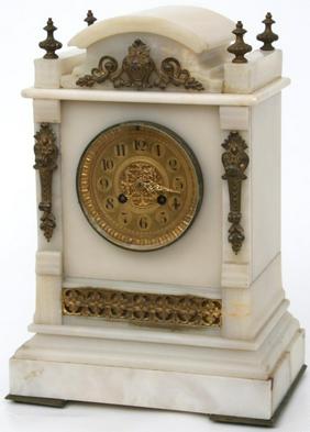 French Eight Day Alabaster & Bronze Mantle Clock