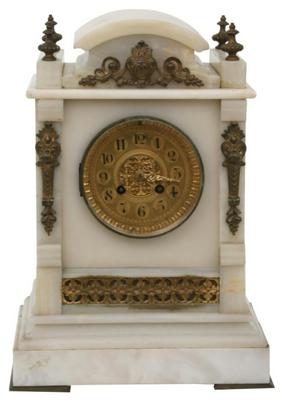 French Eight Day Alabaster & Bronze Mantle Clock