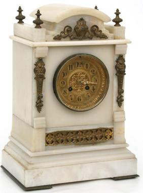 French Eight Day Alabaster & Bronze Mantle Clock