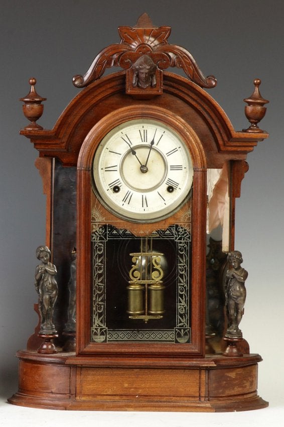 Ansonia Victorian Mirror Side Shelf Clock