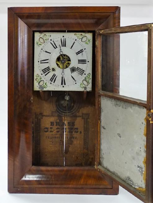 19TH C. CHAUNCEY JEROME OGEE MIRRORED SHELF CLOCK