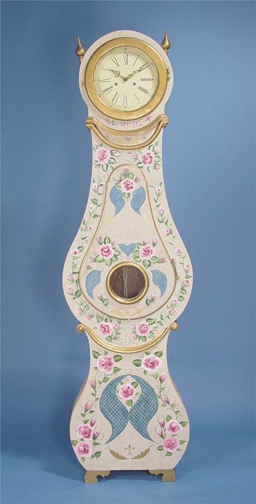 Painted Swedish Bombe Grandfather Tall Clock