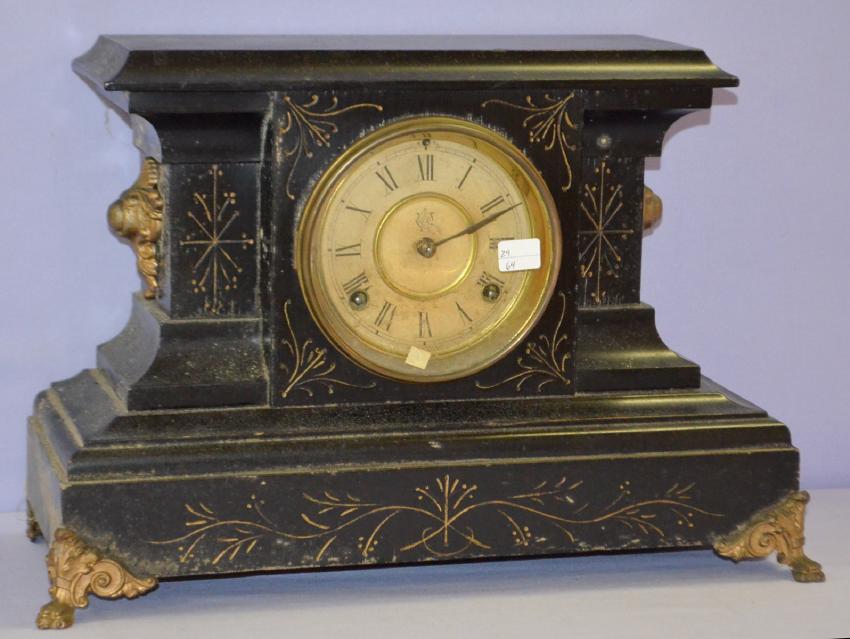 Antique Waterbury Black Enameled Mantel Clock