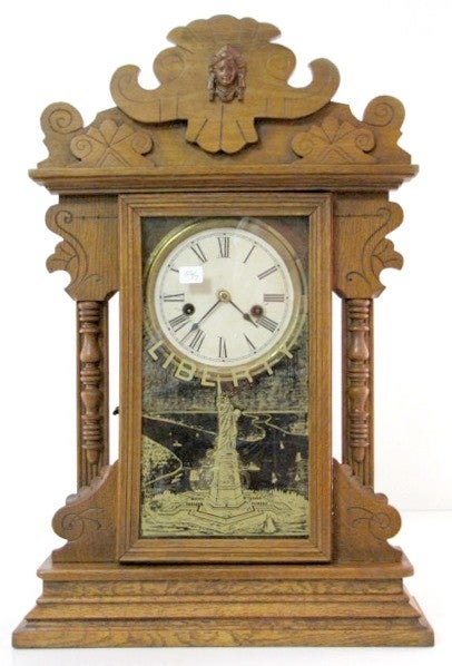 Oak Kitchen Clock w/Lady Liberty Glass