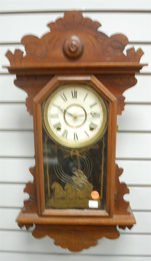 Antique EN Welch Walnut Kitchen Wall Clock