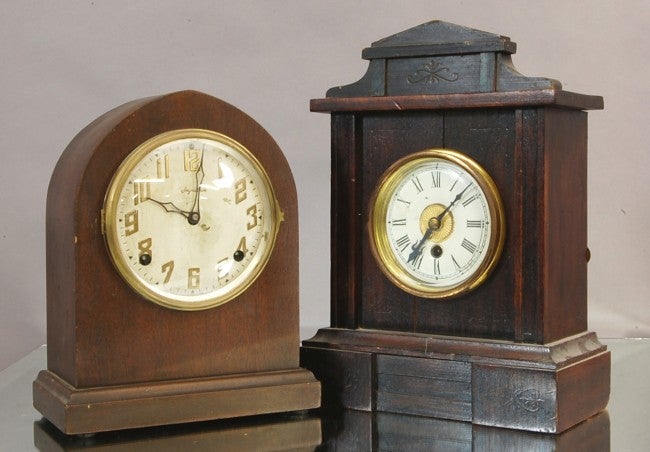 2 Shelf Clocks in wood case.