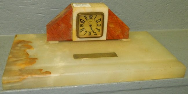 1 day desk clock marble pen holder. 4 1/2″ x 13″