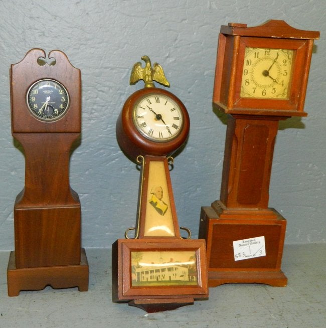 2 mini. g.f. clocks, one mini. banjo clock.