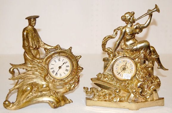 2 Cast Metal Figural Novelty Clocks, Captain & Angel