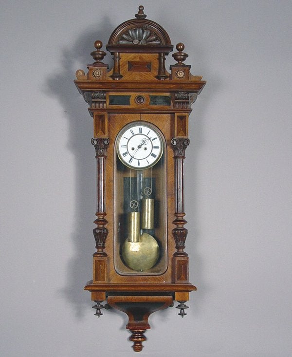 German Unusual Small Two Weight Vienna Regulator Wall Clock