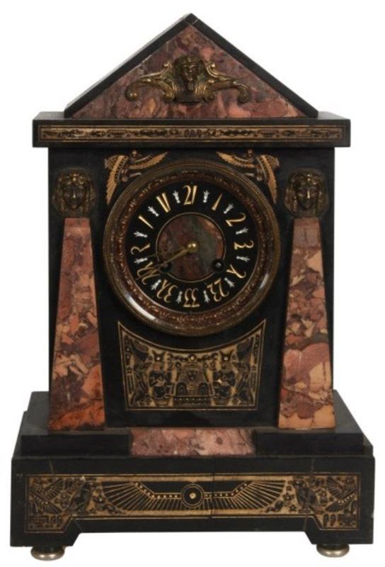 E. Lourdelet Egyptian Revival Mantel Clock