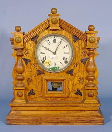 Grape Vine Decorated Oak Mantel Clock NR