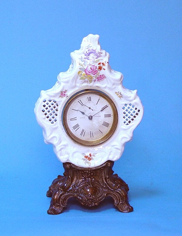 Rare Porcelain Alarm Clock Holder & Clock