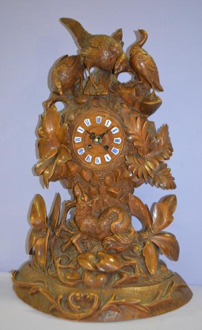 Vintage Black Forest Carved Mantel Clock