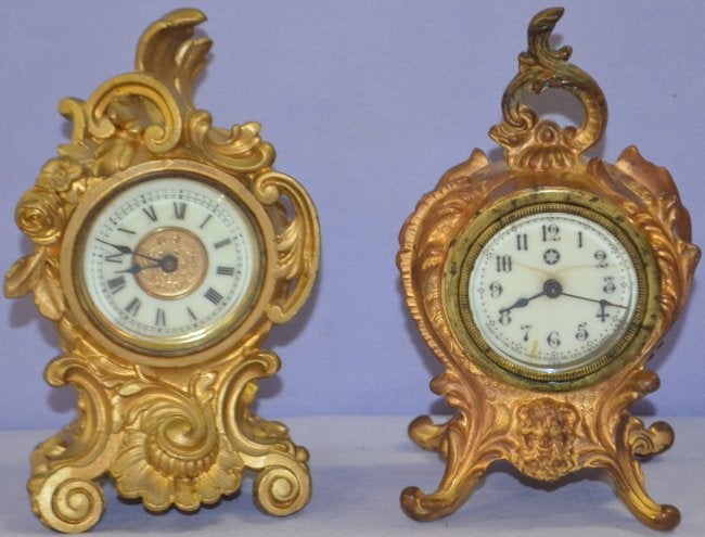 2 Antique Metal Novelty Clocks, Ansonia & New Haven