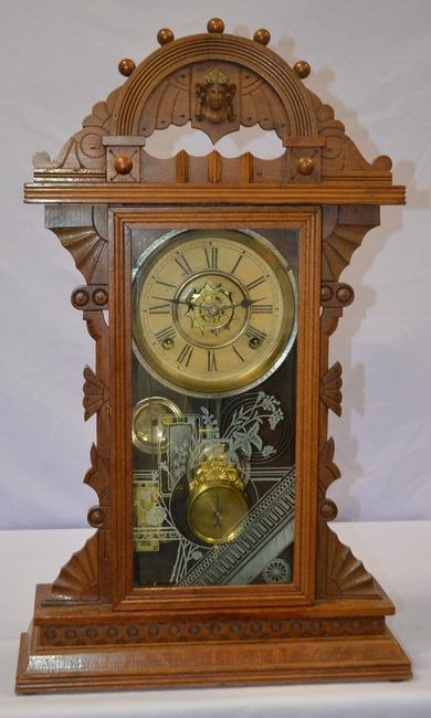 Waterbury Walnut Parlor Clock. T&S and alarm, signed,