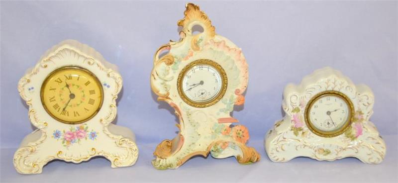 3 Miniature Porcelain Clocks New Haven & Others. 1.)