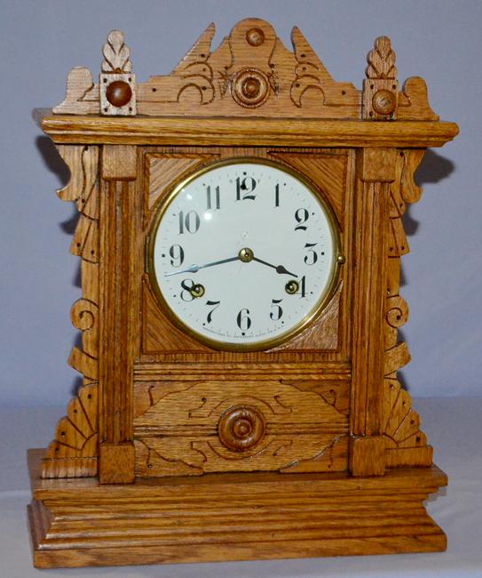 Antique Waterbury Mantel Clock. Walnut cabinet clock, 8