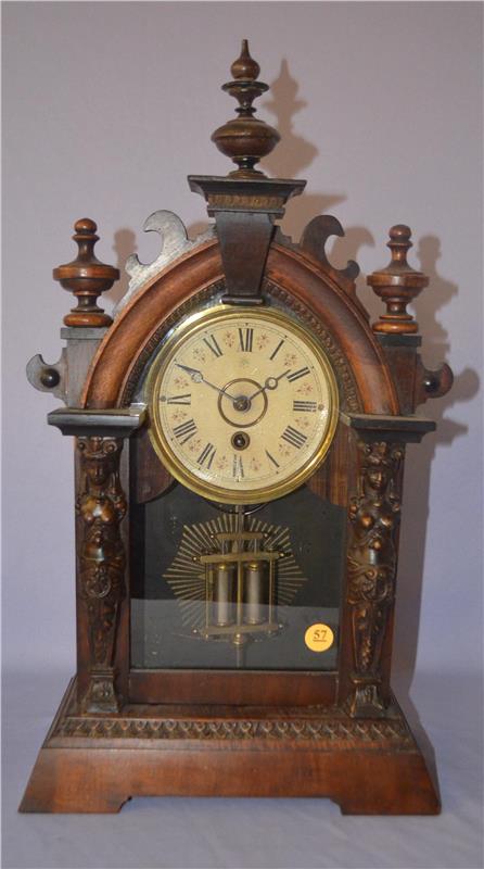 Antique Junghans figure wood mantle clock