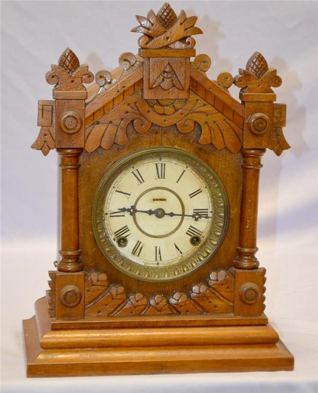 Antique Oak Carved Cabinet Clock