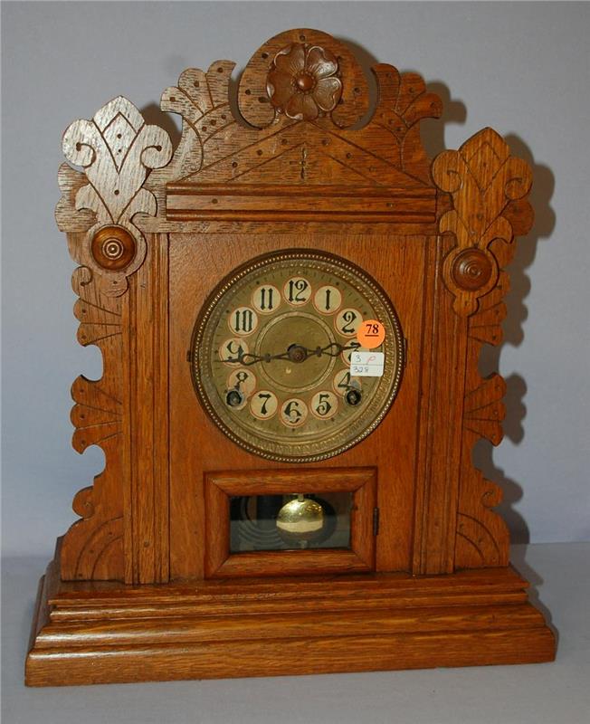 Antique Carved Oak Cabinet Clock