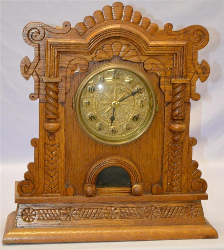 Antique Carved Oak Cabinet Clock