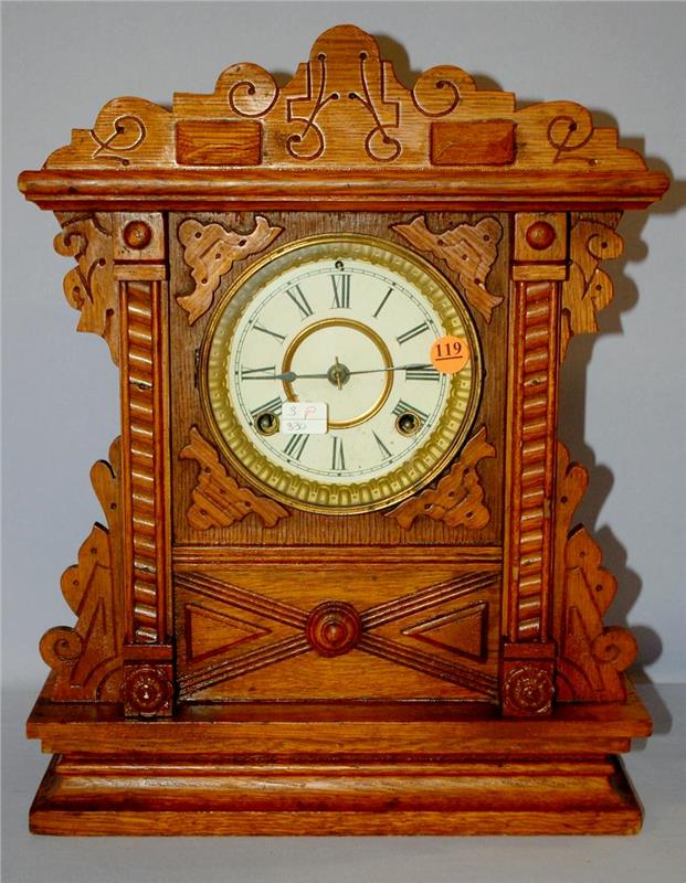 Antique Ansonia Oak Cabinet Clock