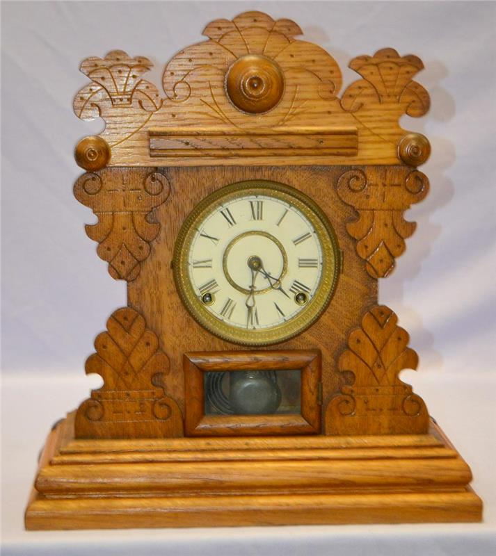 Antique Carved Oak Cabinet Clock